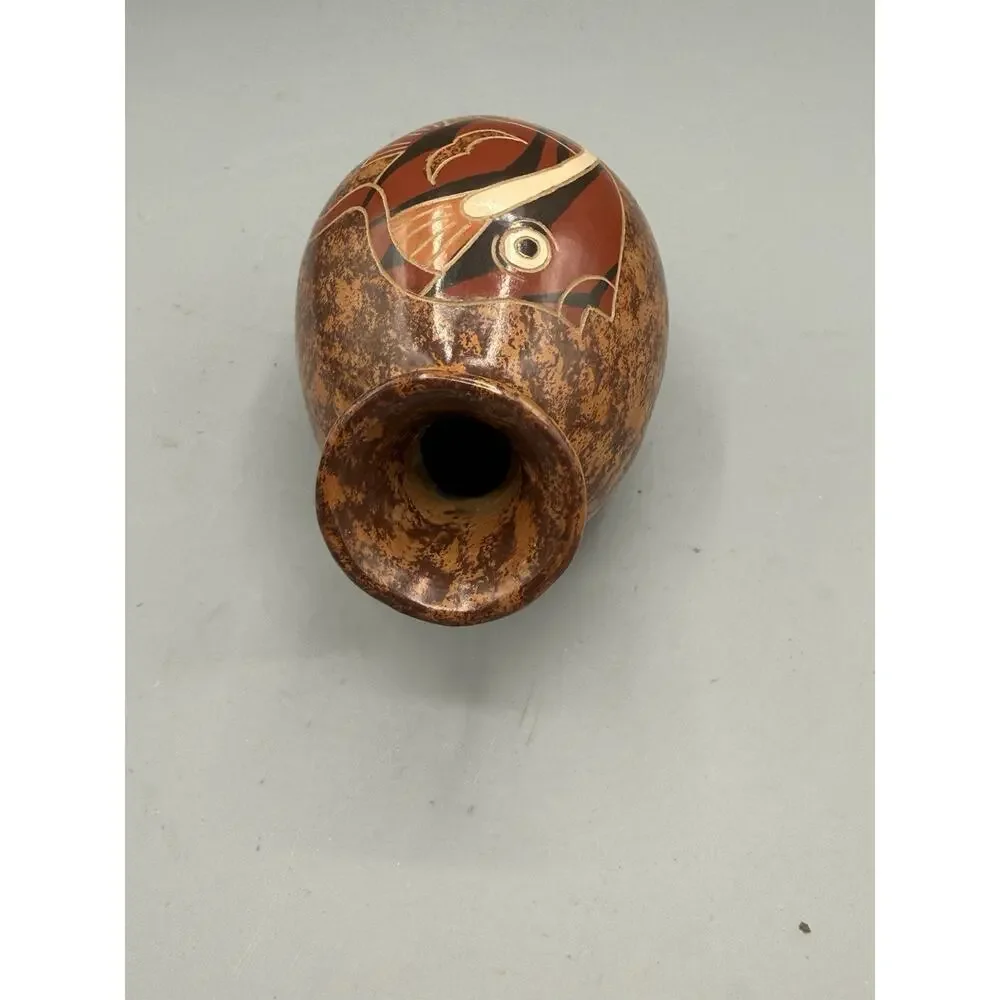 Vintage Nicaraguan Pottery Vase Hand Carved Fish San Juan de Oriente